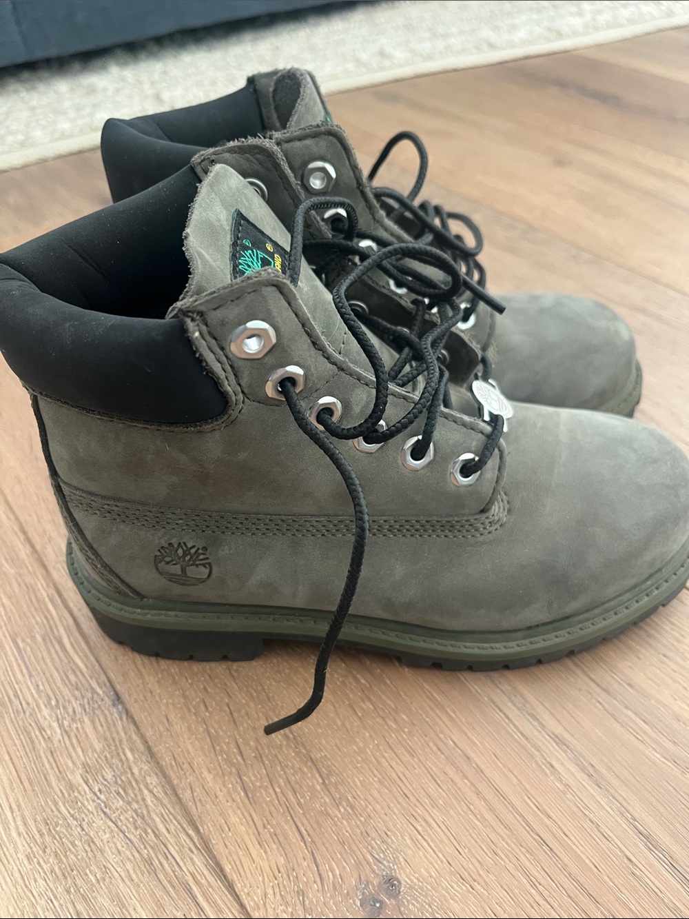 Size 1 boys gray Timberlands